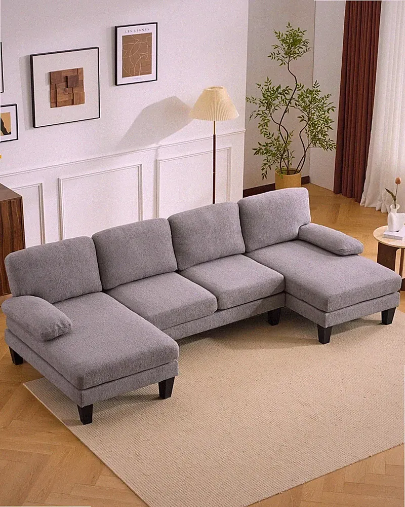 110" Sectional Couches for Living Room U-Shape Sofa with Chenille Upholstery