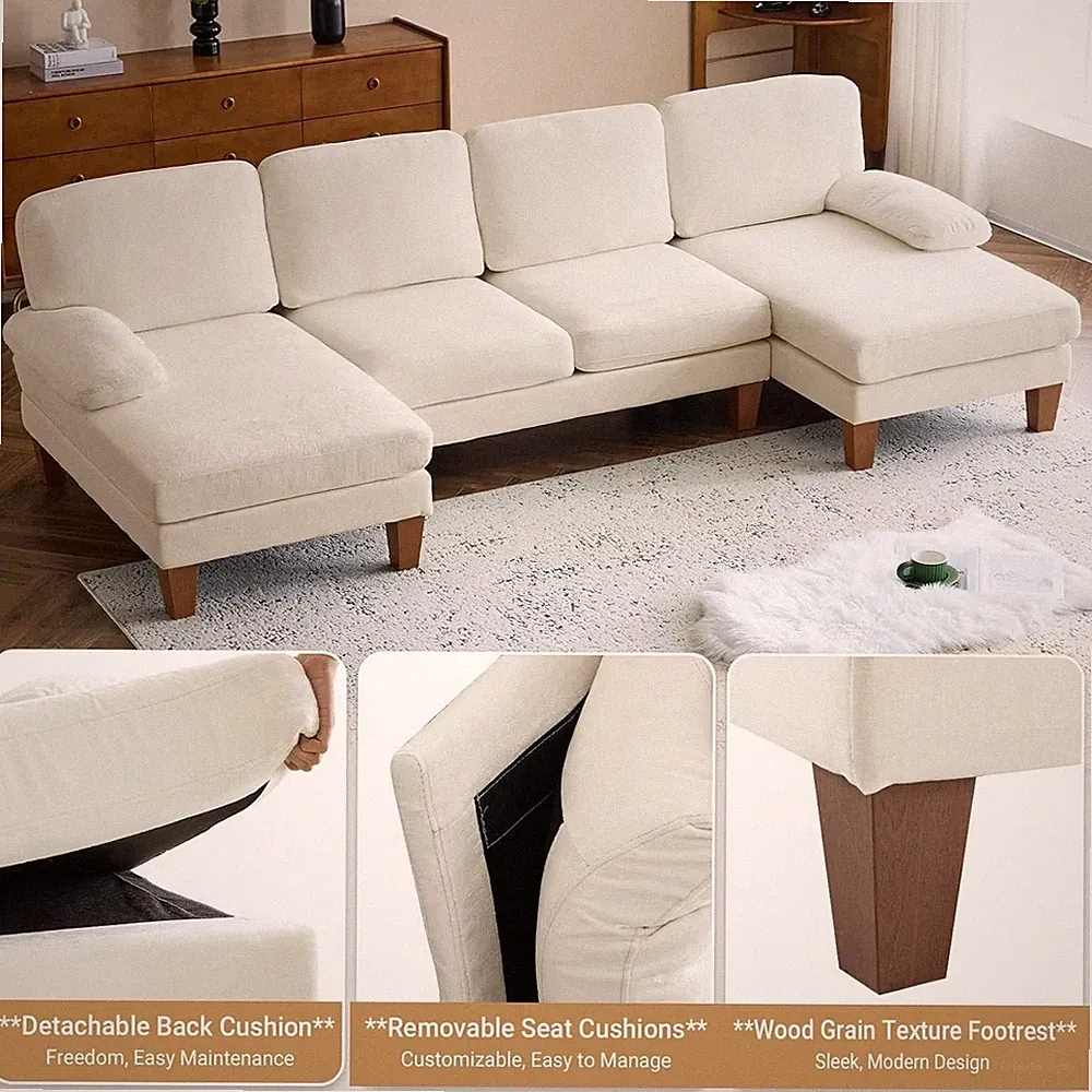 110" Sectional Couches for Living Room,U Shaped Couch with Double Chaise,4-Seat