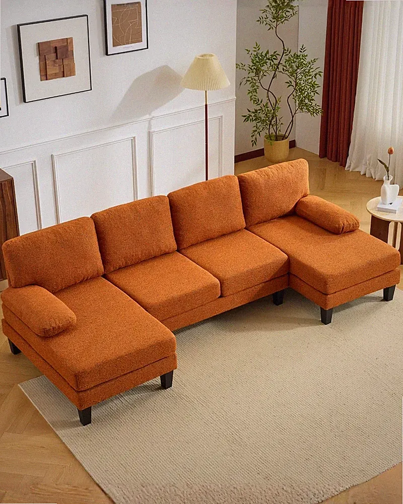 110" U-Shape Sectional Couches for Living Room Chenille Upholstery 4 Seat Sofa