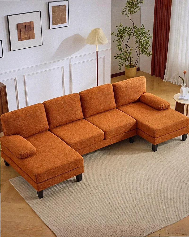 110" U-Shape Sectional Couches for Living Room Chenille Upholstery 4 Seat Sofa