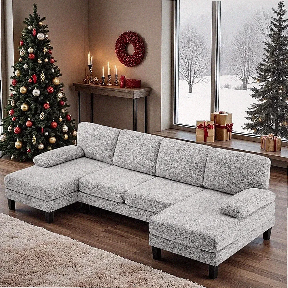 110' U-Shaped Sectional Couch W/ Two Chaise Affordable Small Sofa W/ 4 Seats