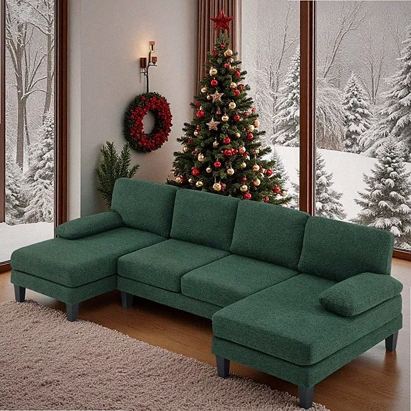 110' U-Shaped Sectional Couch with Two Chaise Affordable Small Sofa with 4 Seats