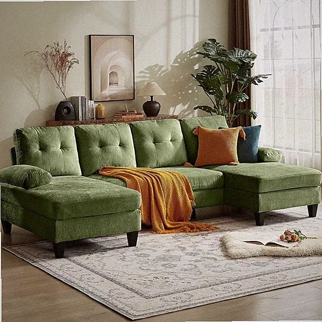 110" U-Shaped Sectional Sofa Couch Double Chaise Zippered Armrests Living Room