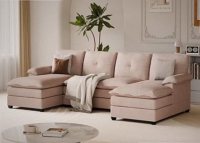 110" U-Shaped Sectional Sofa W/ Double Chaise 4-Seat Overstuffed Cloud Couch