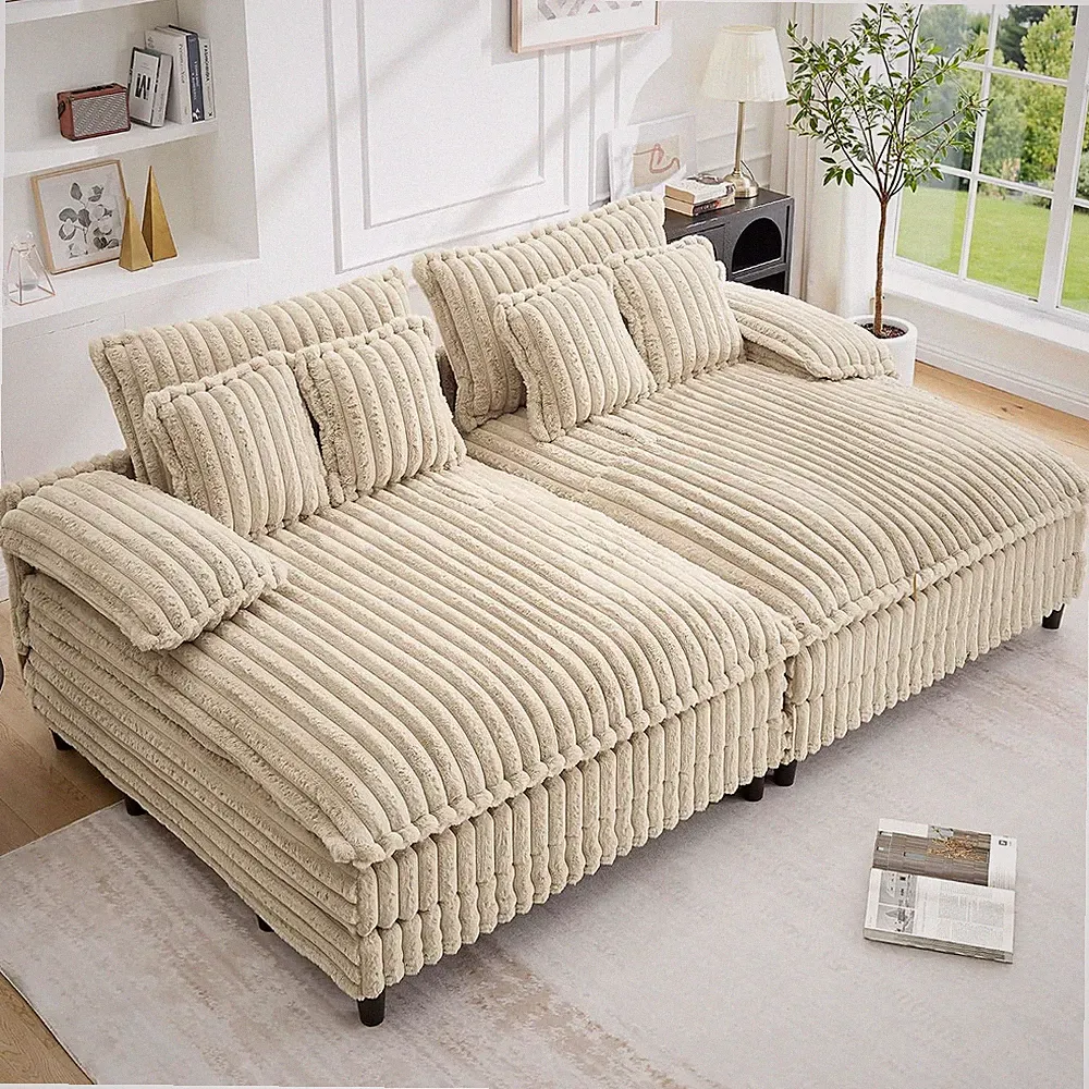 110" W Oversized Double Chaise Lounge Sofa Couch, Plush Sleeper Sofa Bed with Ad