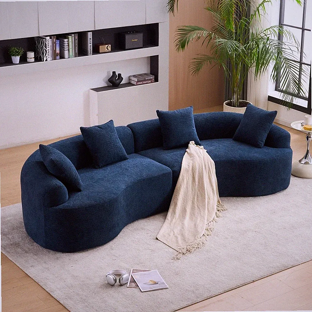 110" Wood Grain Chenille Curved Modular Sectional Compression Sponge Sofa Couch