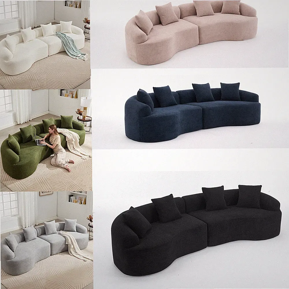110" Wood Grain Chenille Curved Modular Sectional Compression Sponge Sofa Couch