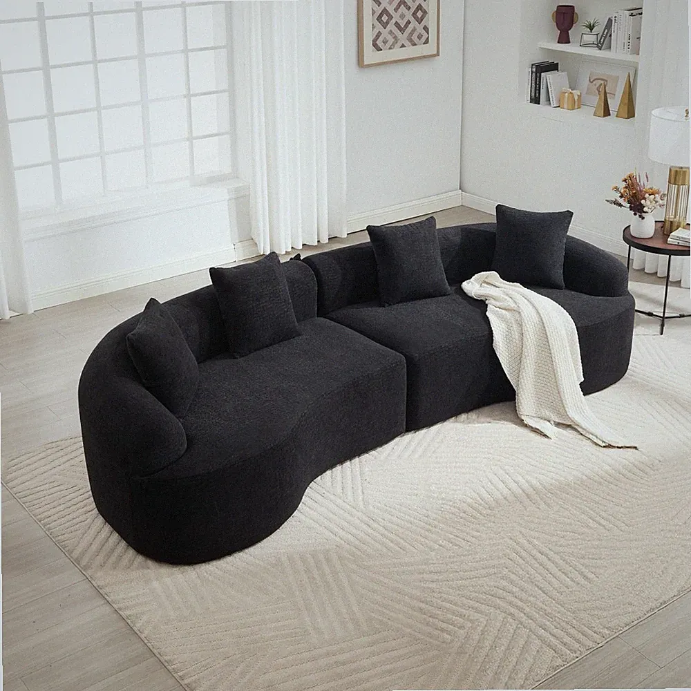 110" Wood Grain Chenille Curved Modular Sectional Compression Sponge Sofa Couch