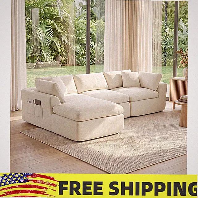 111.02" Compressed Couch Chaise L Shape Sectional Cloud Sofa Set for Living Room