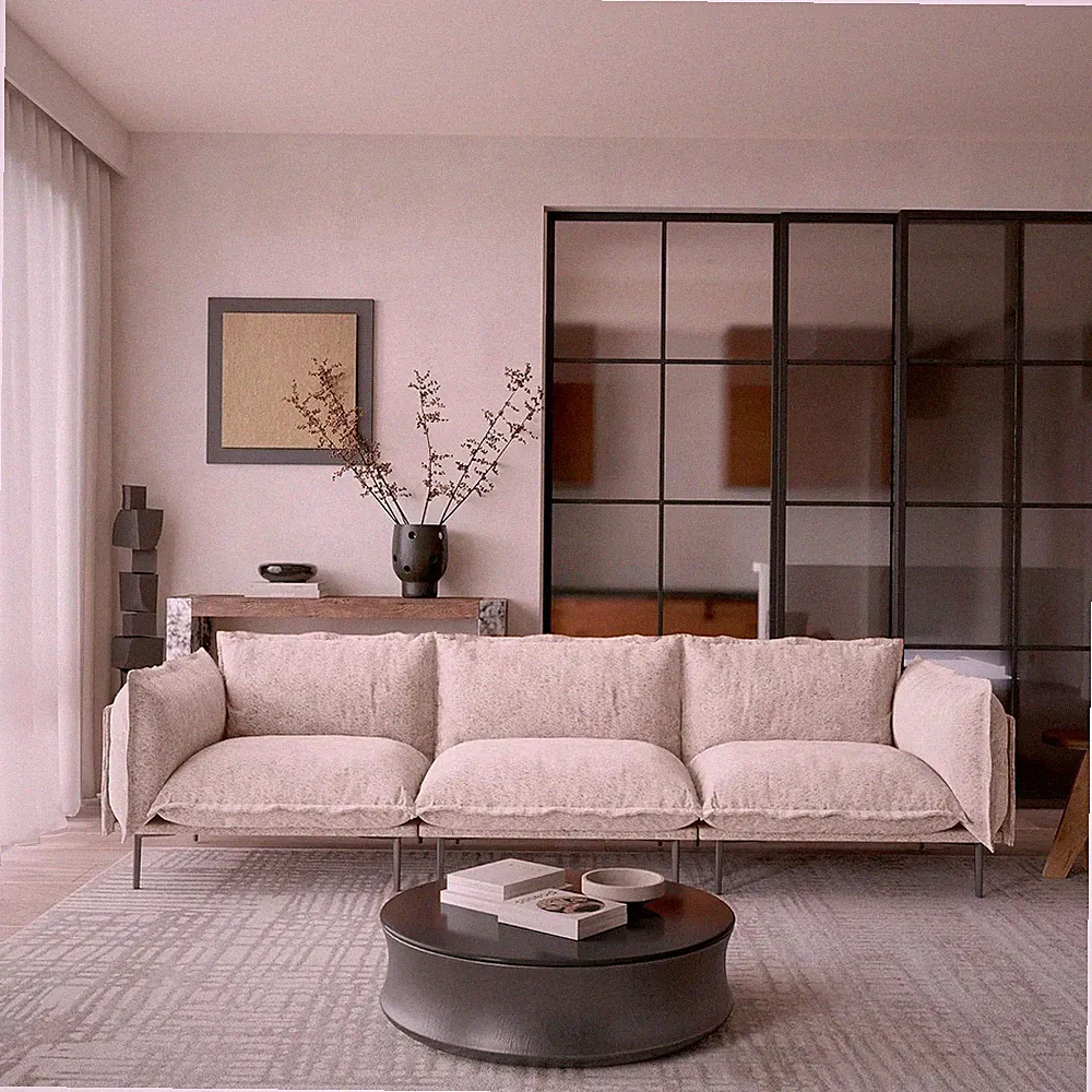 111" 3 Seater Cloud Sofa, Mid-Century Modern Sectional Couches with Thick Cushio