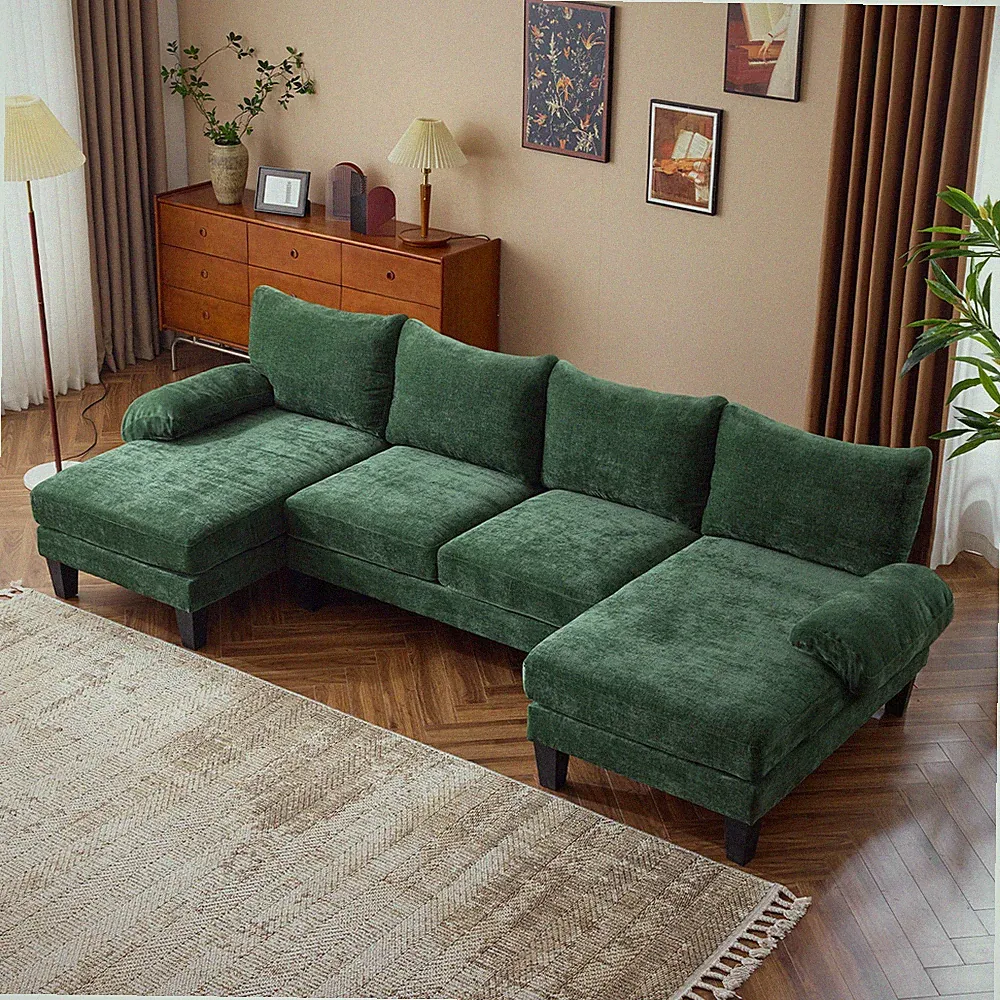 111.4" L x 48.4" W x 33.1" H U-Shape Sectional Sofa Wood Grain Legs for Home