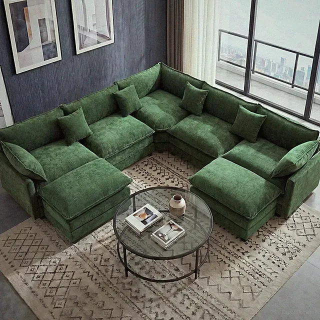 111.4" V-Shaped Corner Couch Sectional with 2 Movable Ottoman｜7 Seat Customizabl