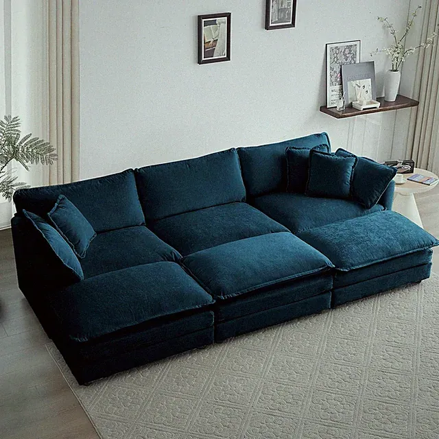 111.42" Deep Seat Sectional Cloud Sofa Sleeper with 3 Ottomans & Soft Pillows, 6