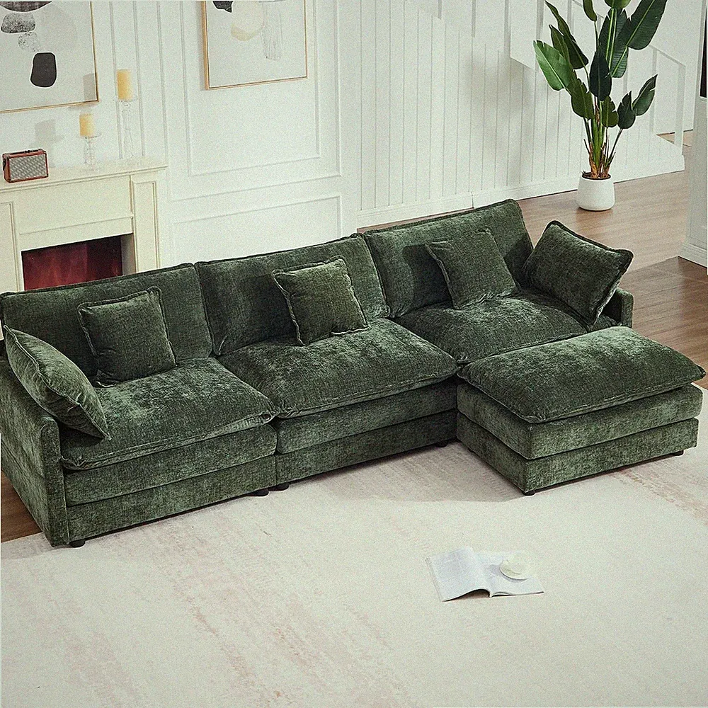 111.5" Chenille L-Shaped Modular Sectional Sofa, Green