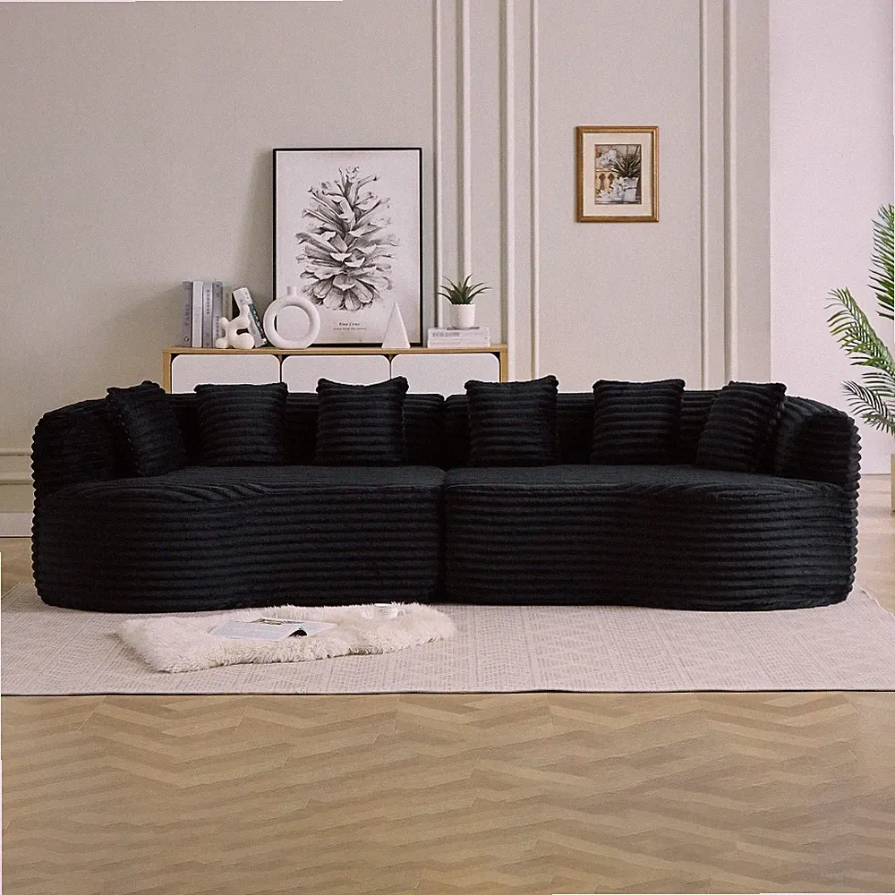 111.5" Curved Cloud Sectional Sofa, 4-Seater Corduroy Couch, Deep Seat