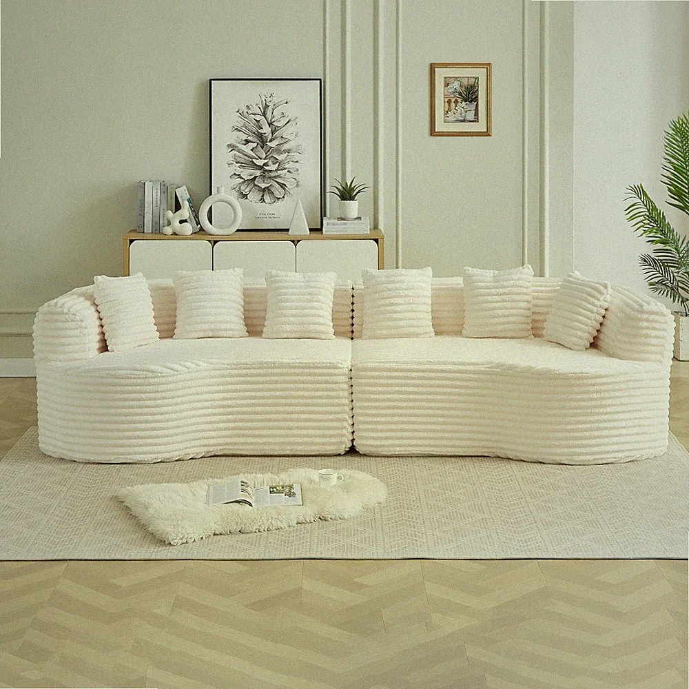111.5" Curved Sectional Sofa, Oversized Cloud Couch, Corduroy, 4-Seater, Pillows