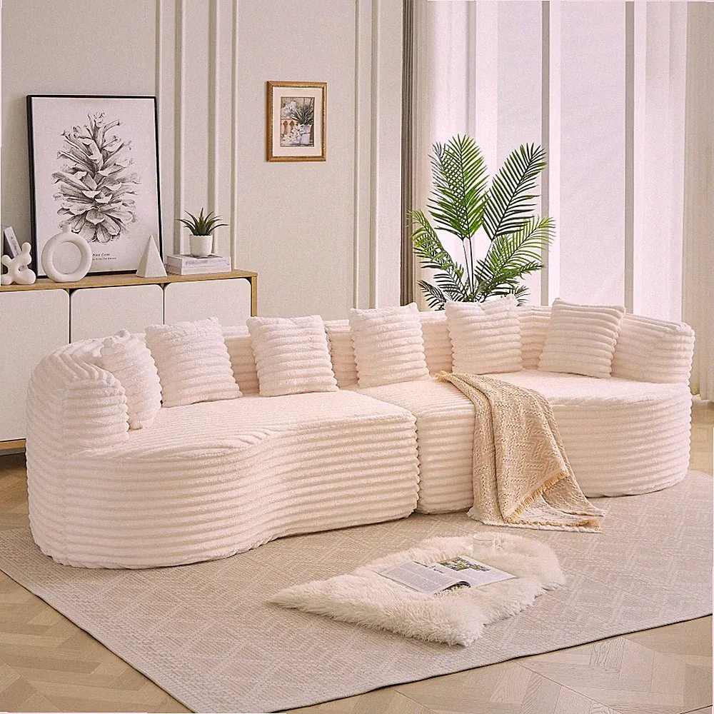 111.5" Curved Sectional Sofa, Oversized Corduroy Cloud Couch, Deep Seat