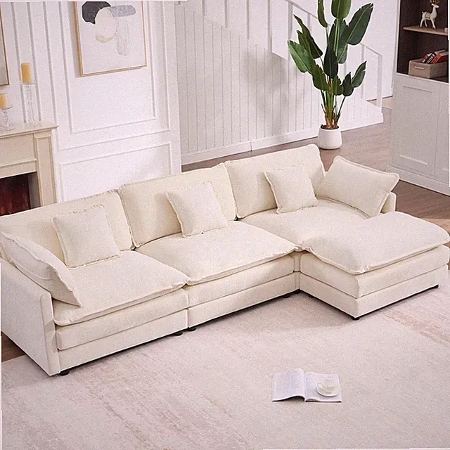 111.5 Modular Sectional Sofa Chenille L-Shape Sleeper Deep for Seat Ottoman Beig
