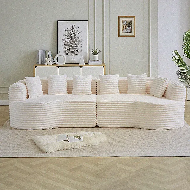 111.5" Sectional Sofa, Corduroy 4-Seater w/ Cloud Cushions & Non-Slip Base Beige