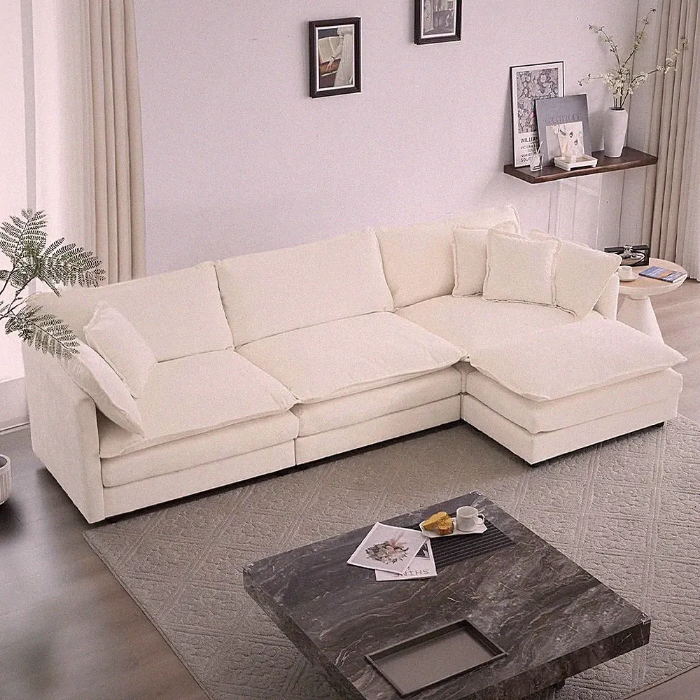 111.5" Sectional Sofa Couch for Living Room, Modern Upholstered L-Shaped Sofa wi