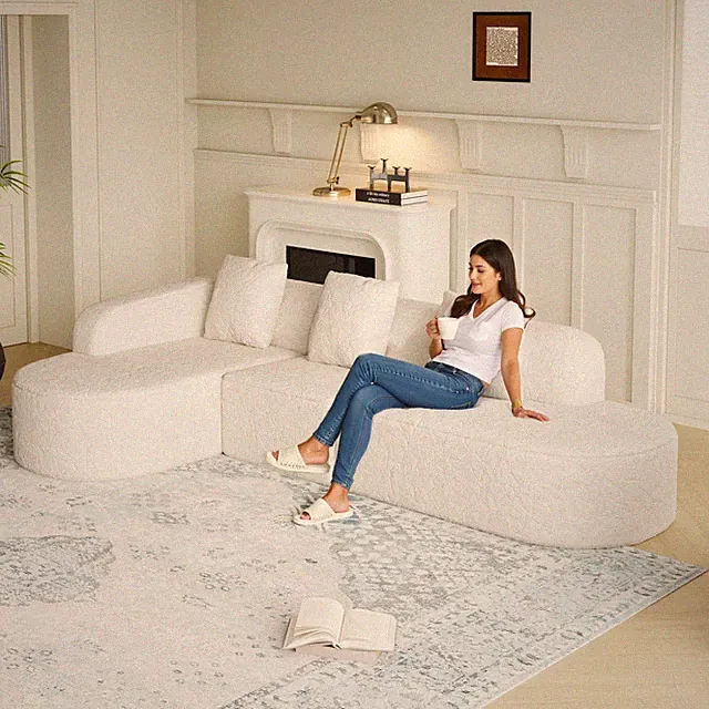 111.8-inch L-shaped curved modular sofa, modern design featuring lychee-textured