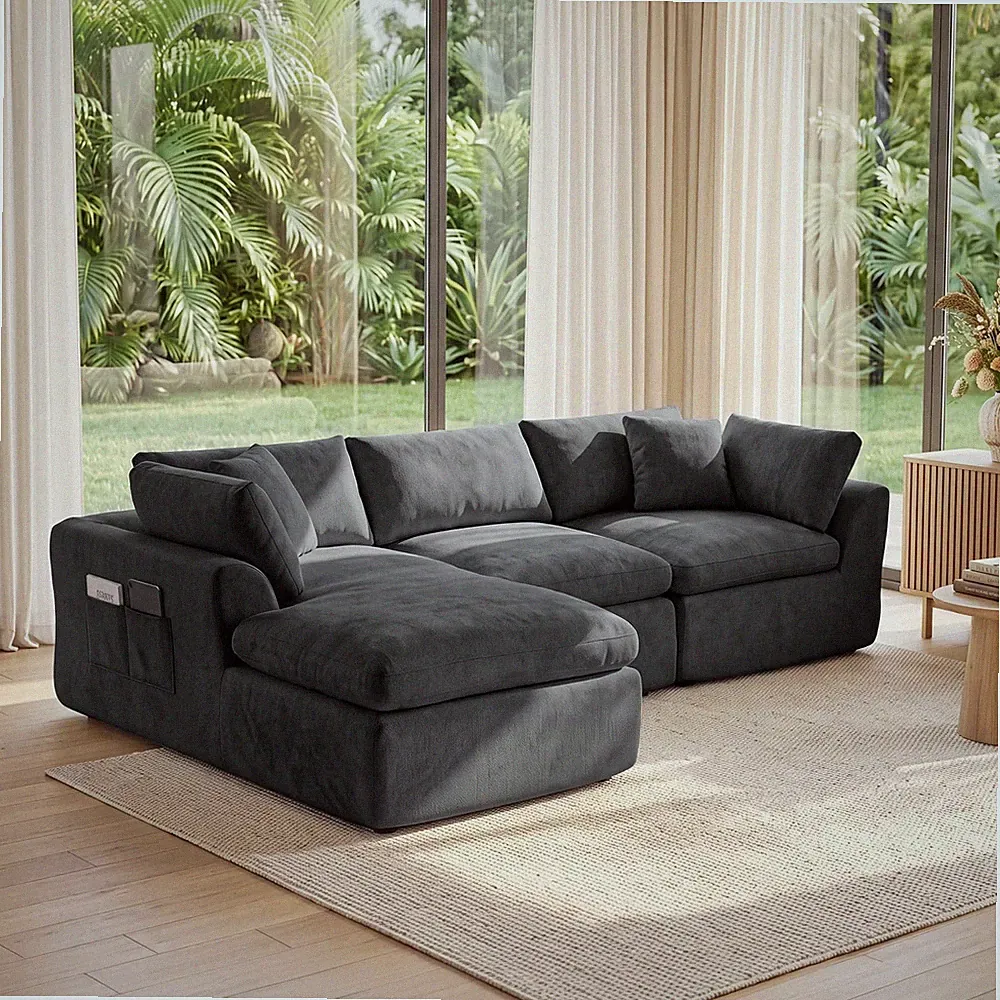 111" Boneless Couch Left Chaise L Shape Sectional Cloud Sofa Set for Living Room