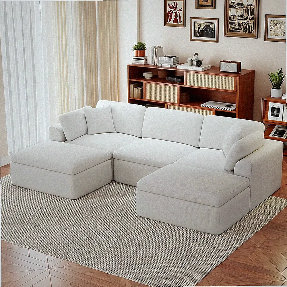 111" Cloud Sectional Boneless Couches for Living Room, Convertible L-Shape Sofa