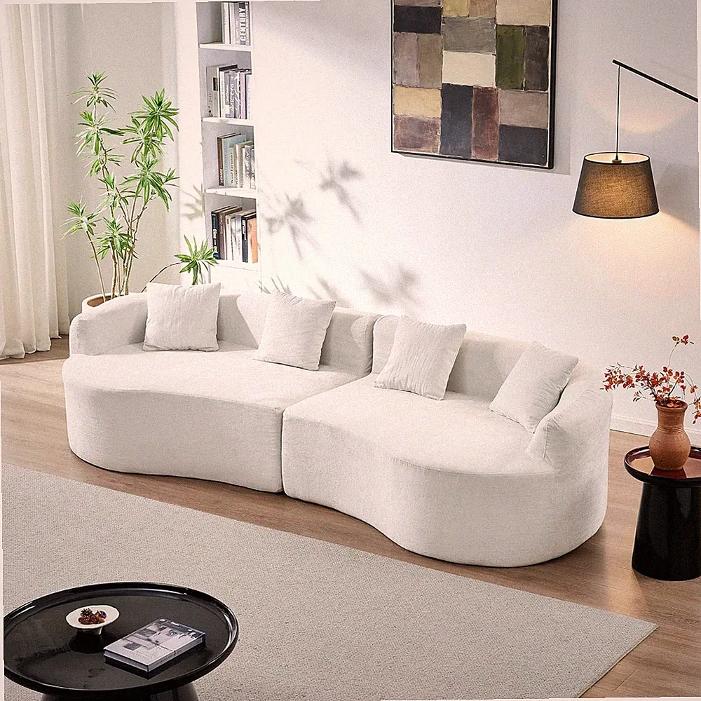 111" Curved Chenille Sectional Sofa, Compressed Foam Cloud Couch, Tool-Free No A