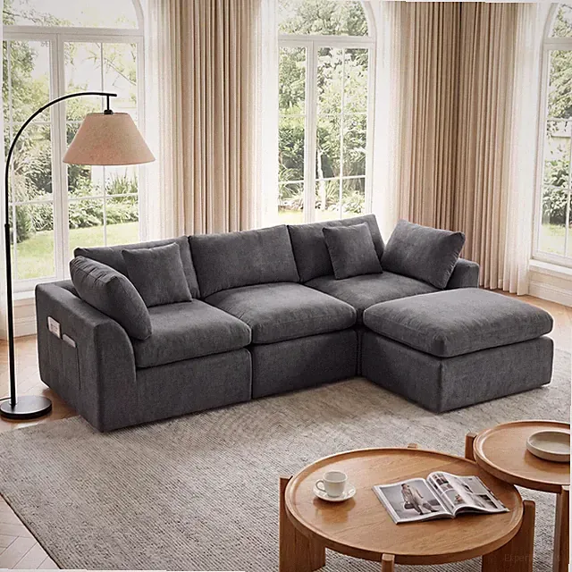 111 INCH L Shaped 4 Seater Modular Cloud Sofa,Oversized Chenille Compressed Sofa