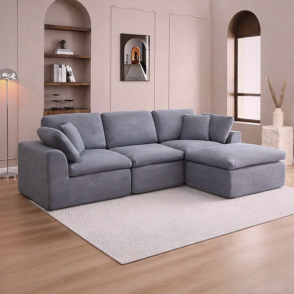 111-Inch L-Shaped Modular Boneless Cloud Sectional Sofa 4 Seat Floor Foam Sofa C