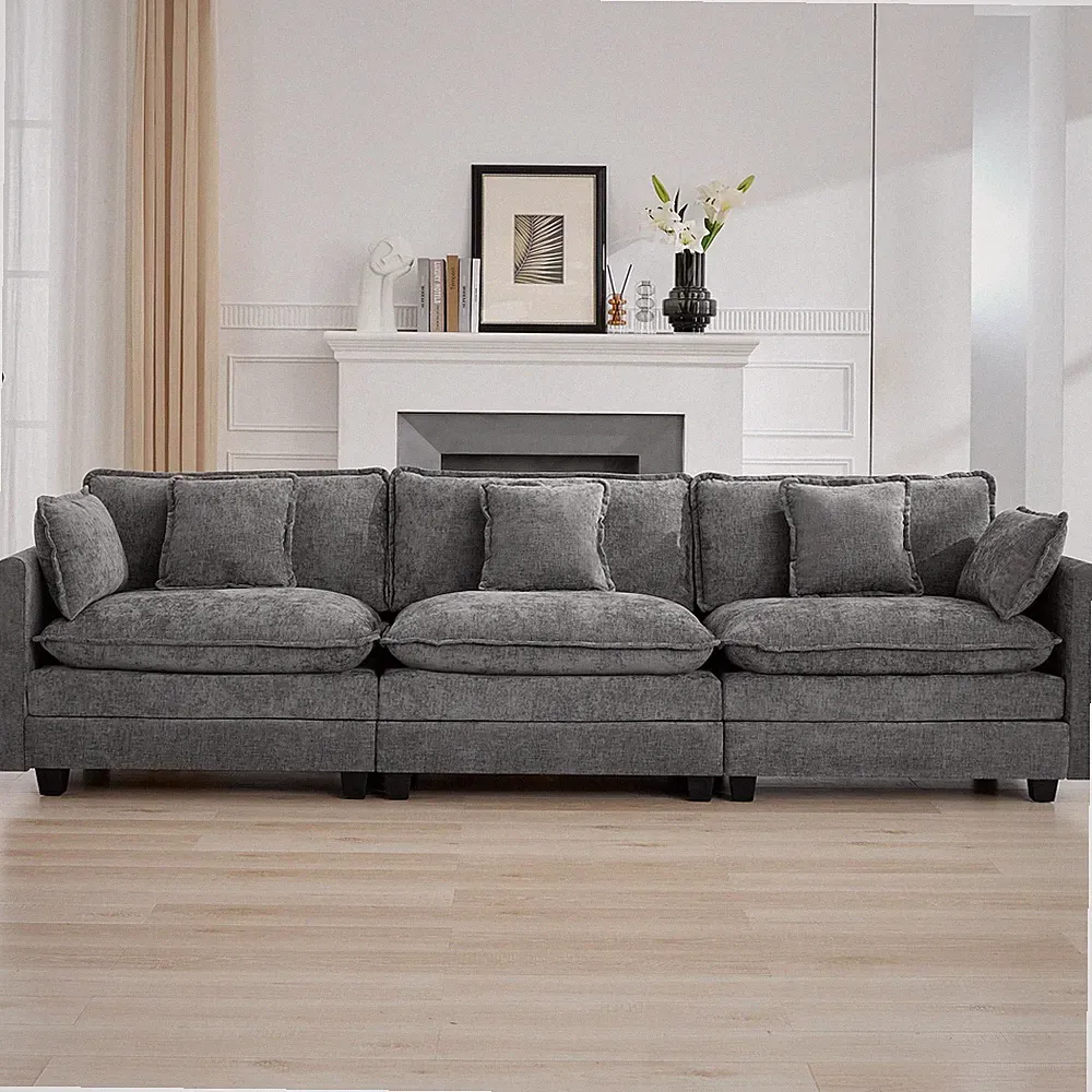 111 Inch Sectional Deep Seat Couch Modern Chenille Modular Sofa Living Room Grey