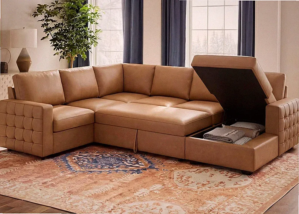 111 Inch Sectional Sleeper Sofa with Pull Out Bed, U Shaped 6 Seat Modular Secti