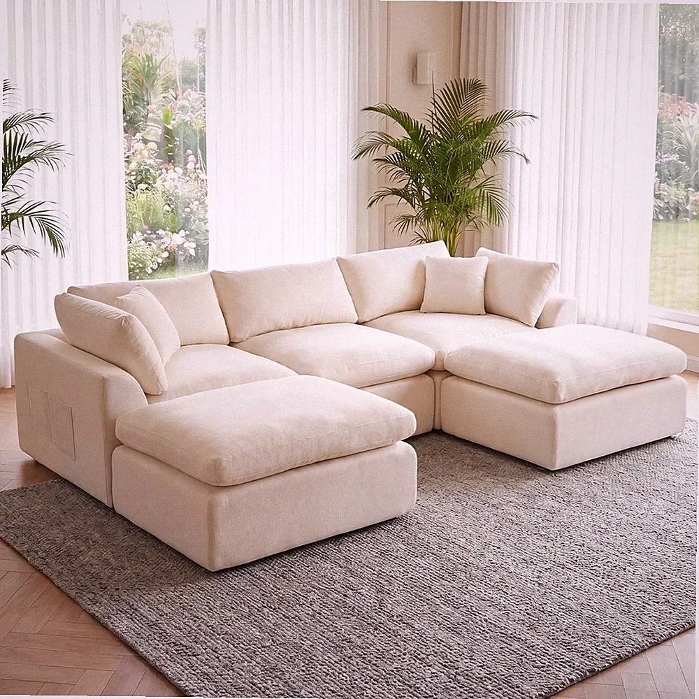 111 INCH U Shaped 5 Seater Boneless Cloud Sectional Sofa/Couches for Living Room