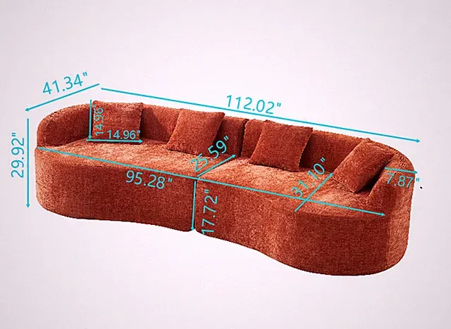 111"L Curved Boneless Cloud Sofa, Chenille Fabric Compressed Couch with High-De