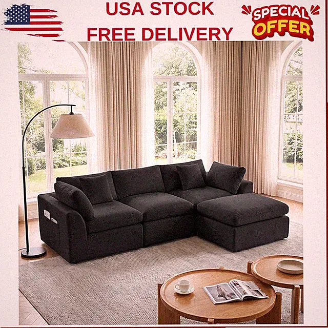 111" L-Shaped Boneless Sofa, Boneless Modular Cloud Couch Sectional Sofa 3 COLOR