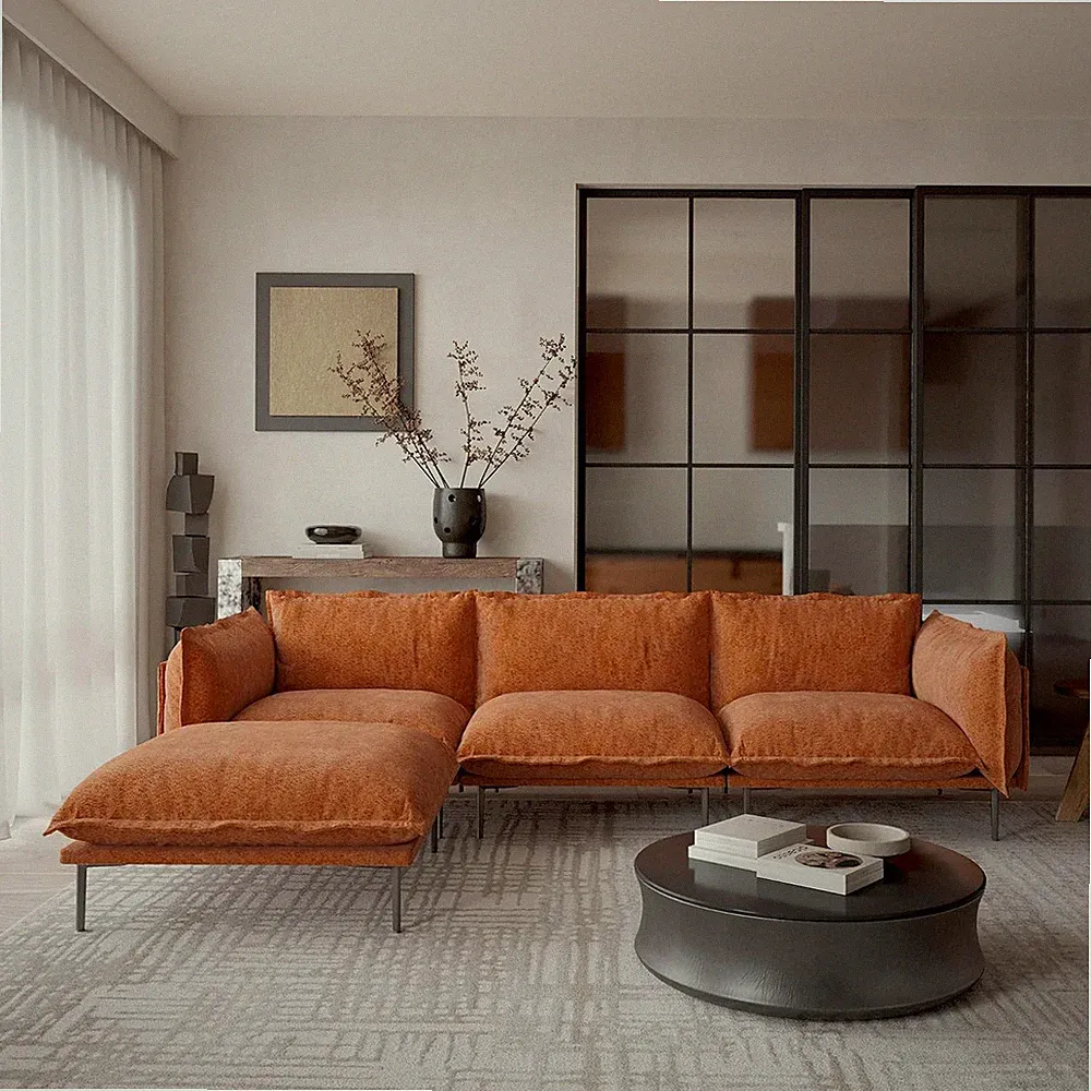 111" L-Shaped Cloud Sofa, Mid-Century Modern Sectional Couches with Thick Cushio