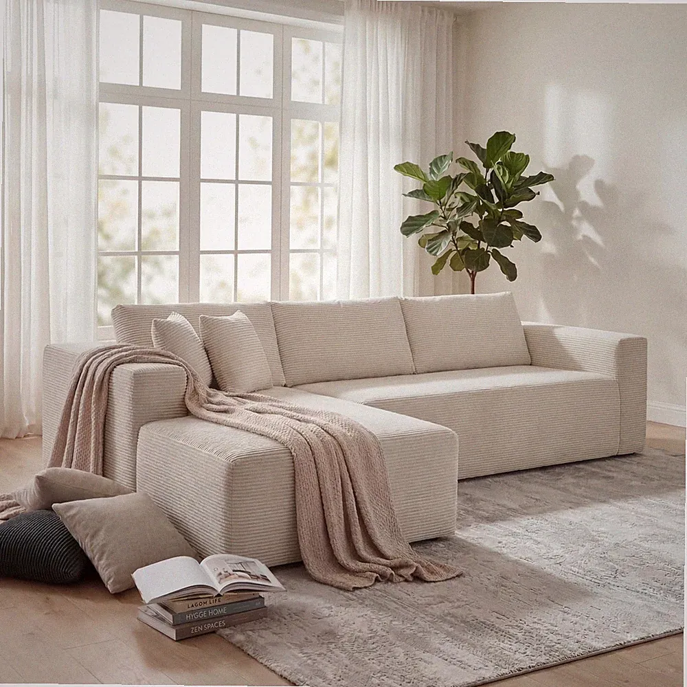 111" L Shaped Modular Sectional Cloud Sleeper Sofa with Chaise Beige