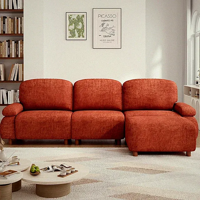 111" L-Shaped Modular Sofa with Ottoman, Dark Orange Chenille for Ultimate Comfo
