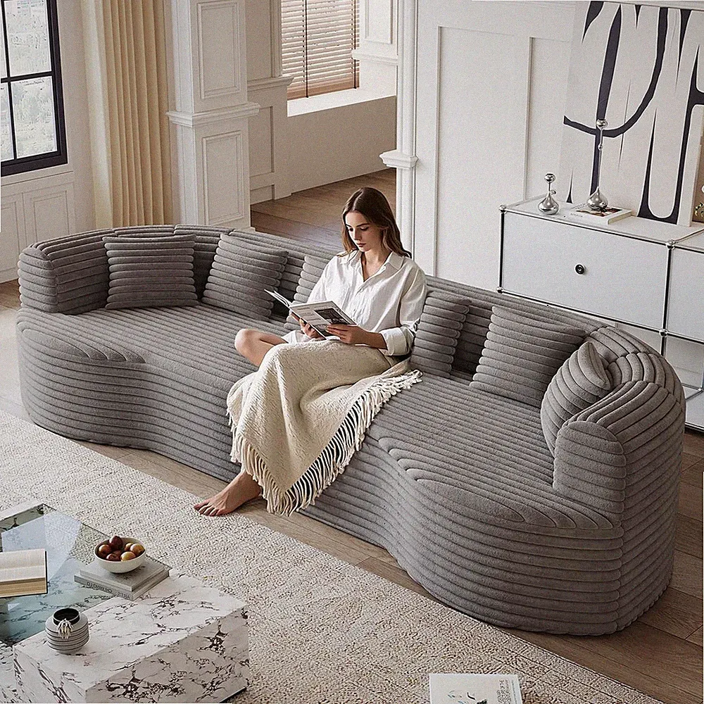 111" Oversized Curved Boneless Corduroy Cloud Sectional Sofa with Pillows