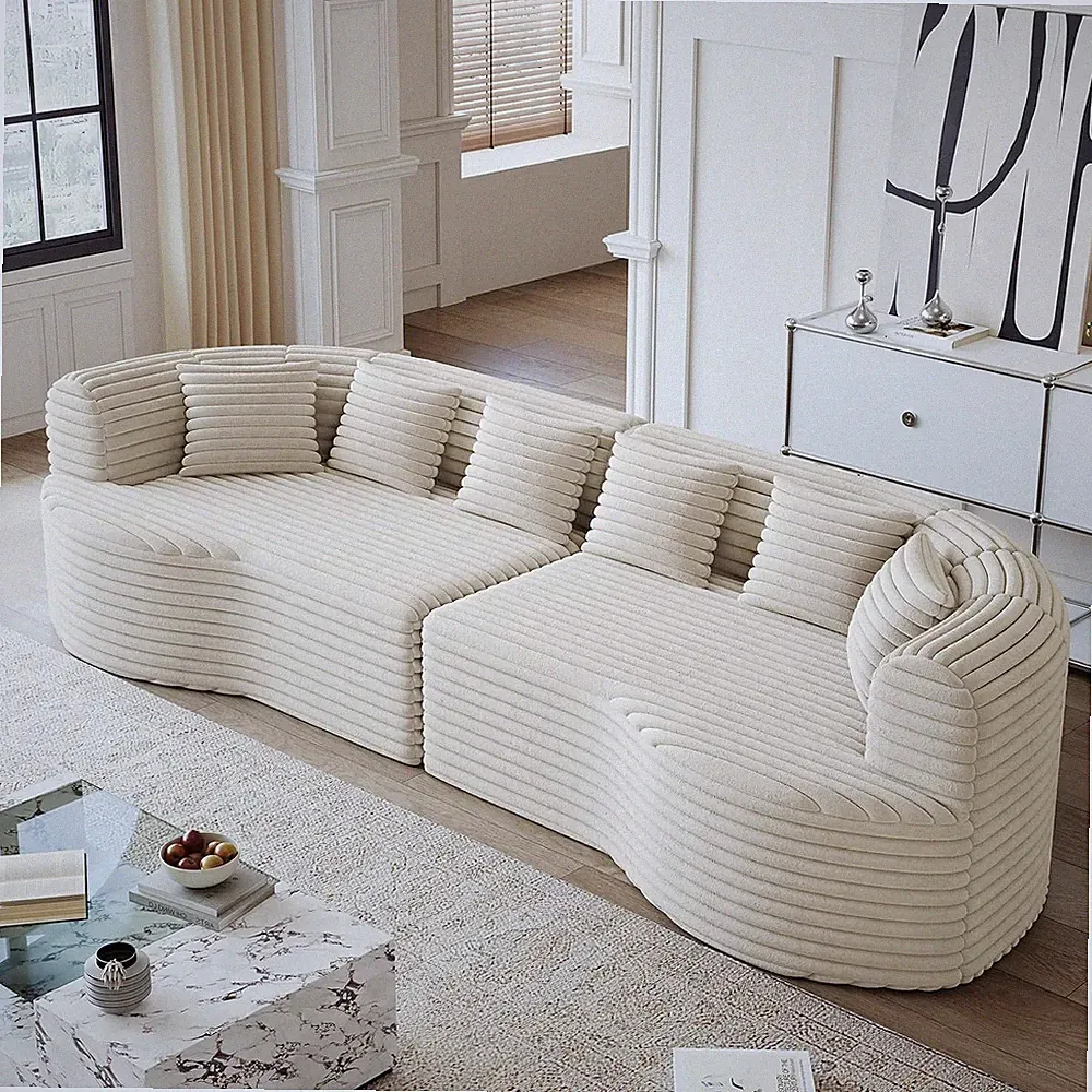 111" Oversized Curved Boneless Corduroy Cloud Sectional Sofa with Pillows