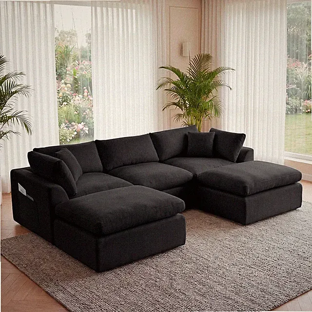 111" U Shaped Boneless Cloud Sectional Couches,5 Seater Modular Cloud Sofa 4COLO