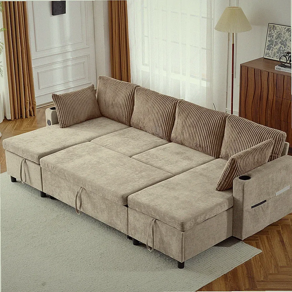 1113.4" Sectional Sofa Pull-out Sofa Bed Versatile Sofa Sleeper with Large Sto