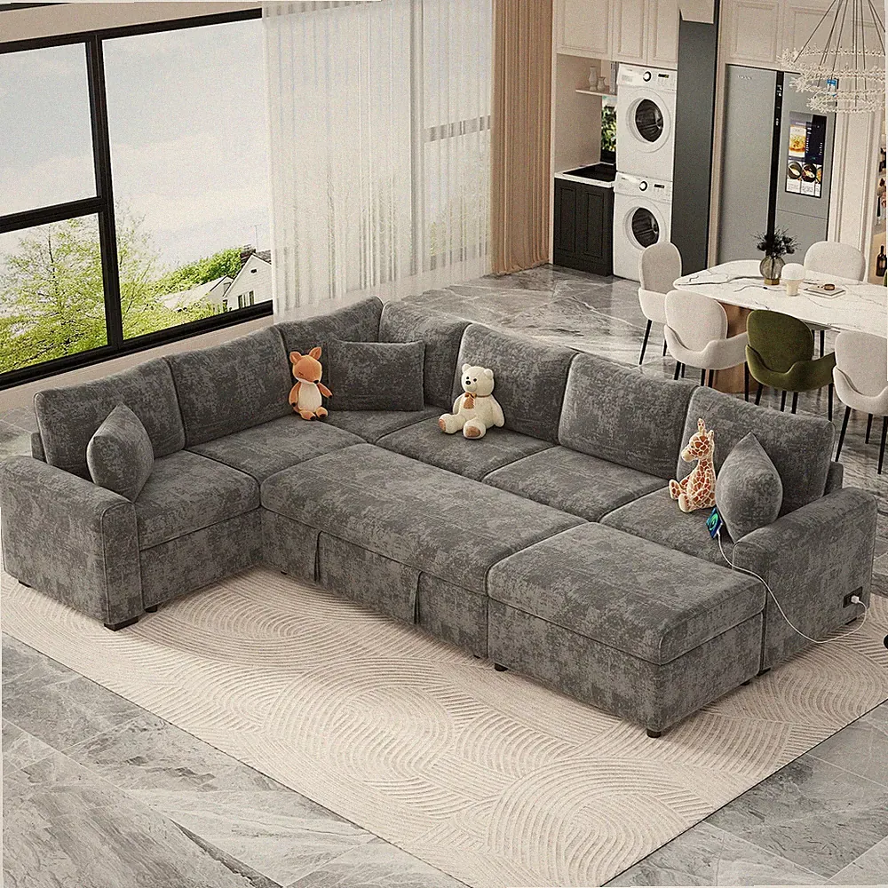 112.2" Sectional Sofa Pull-out Sofa Bed Sleeper with a Storage Ottoman,Three P