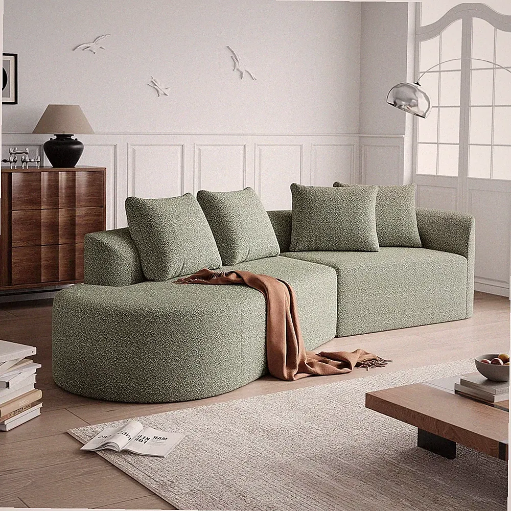112" Curved Green Sectional Sofa, 4-Seater Cloud Couch with Pillows