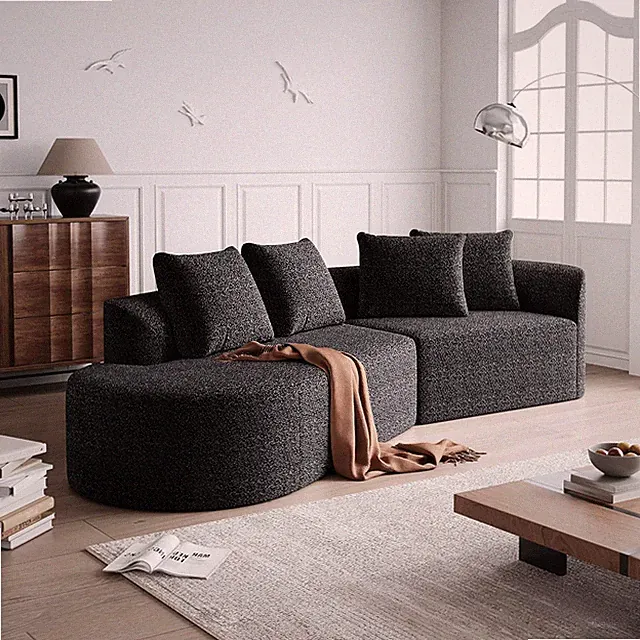112" Curved Sectional Sofa - 4 Seater Cloud Couch with Pillows, Black
