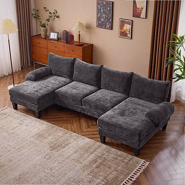 112 Inches U Shaped Couch Home Sofas with Chaise Modern Comfy Couches Chenille