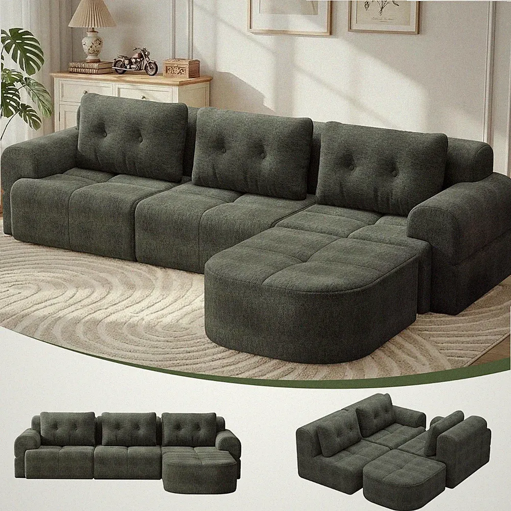 112" L-Shaped Modular Sectional Sofa 3-Seater Cloud Couch w/ Chaise, No Assembly