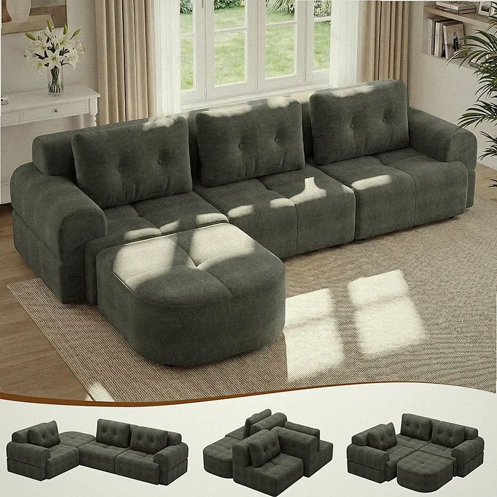 112" L-Shaped Sectional Sofa Modular Cloud Couch w/ Chaise, Boneless No Assembly
