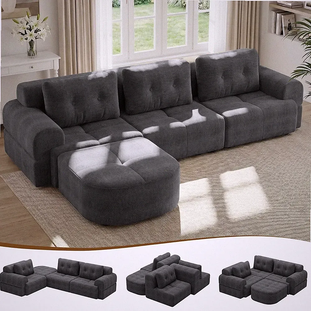 112" L-Shaped Sectional Sofa Modular Cloud Couch w/ Chaise, Boneless No Assembly
