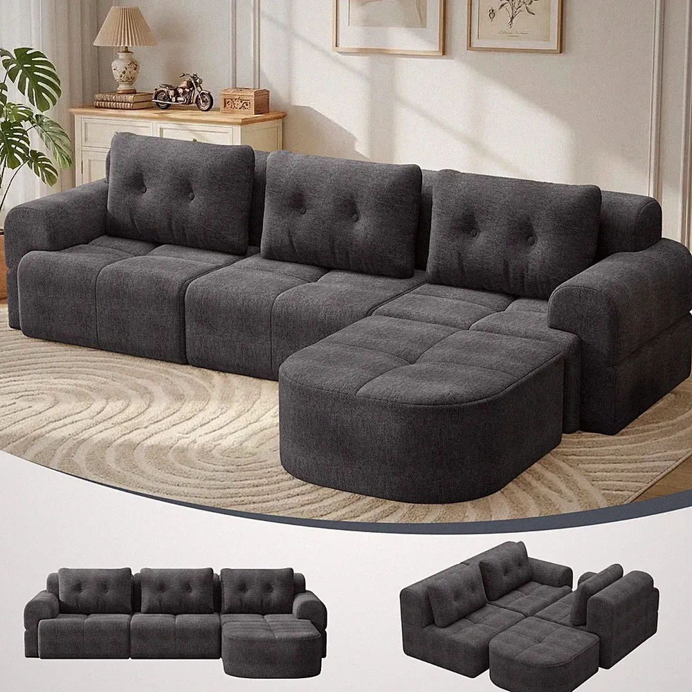 112" L-Shaped Sectional Sofa with Chaise, Modular Cloud Couch Boneless Deep Seat